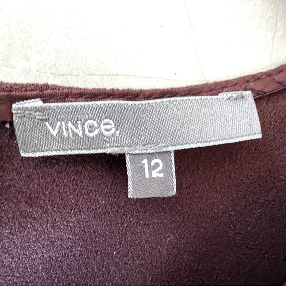 VINCE Brown Burgundy Viscose Blend Sleeveless Cocktail Sheath Midi Dress Sz 12 - Picture 11 of 14
